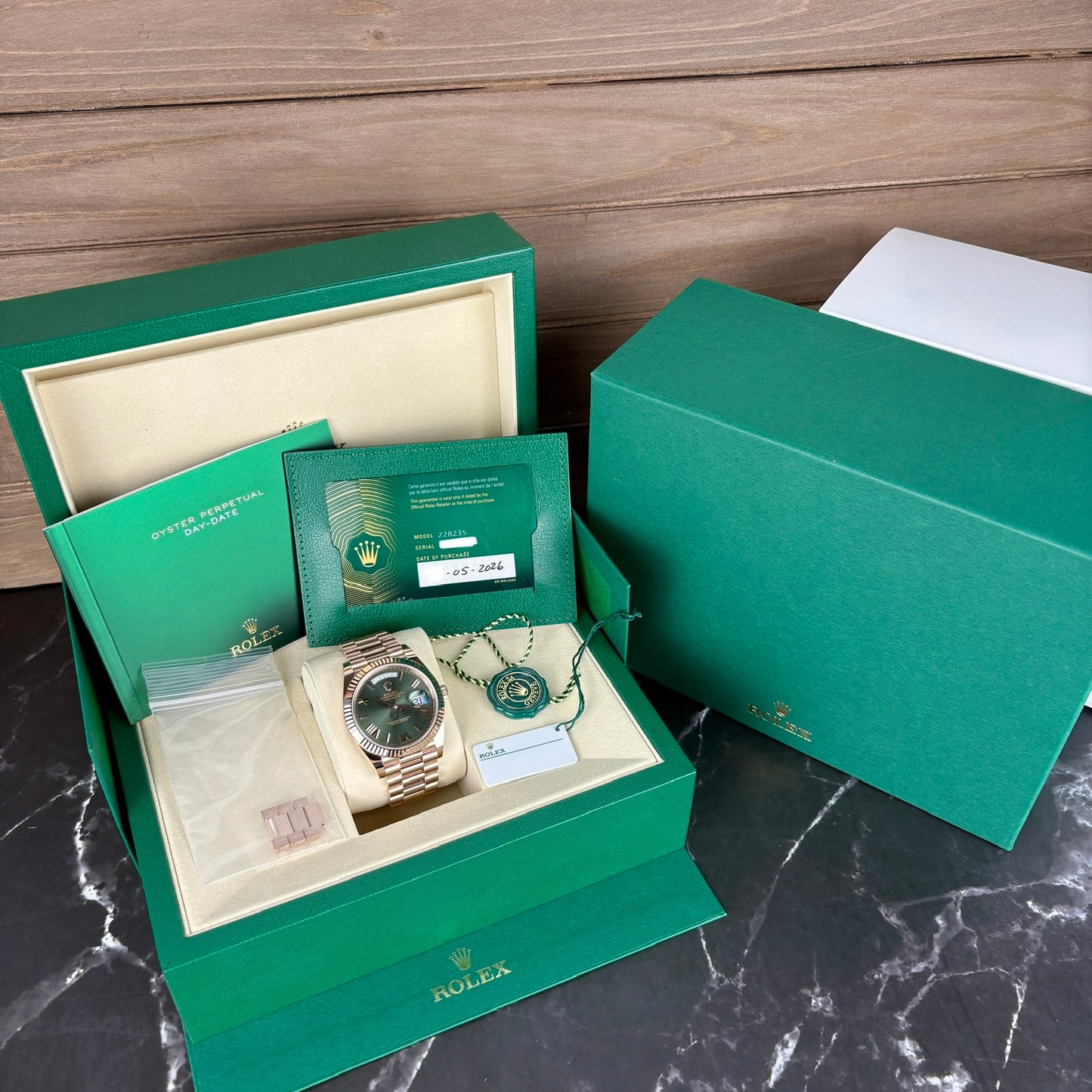Rolex Day-Date 40mm 228235 Olive Green Roman Numerals | 2026 | Brand new | Full Set