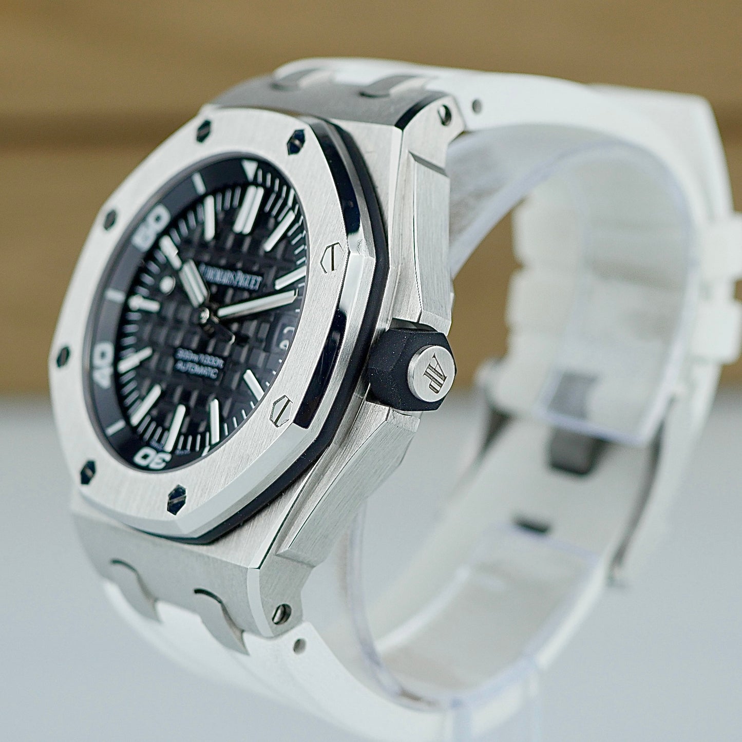 Audemars Piguet Royal Oak Offshore Diver – Ref. 15703ST with White Strap