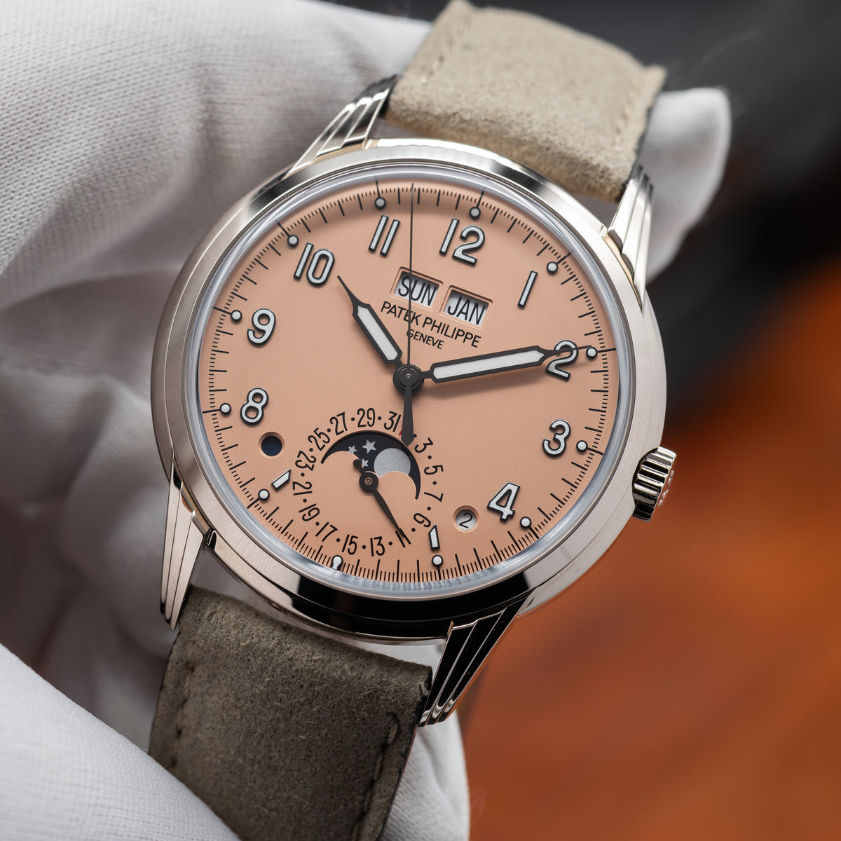 Patek Philippe Perpetual Calendar — White Gold | Rose-Gilt Opaline Dial | Ref. 5320G-011 | 2025