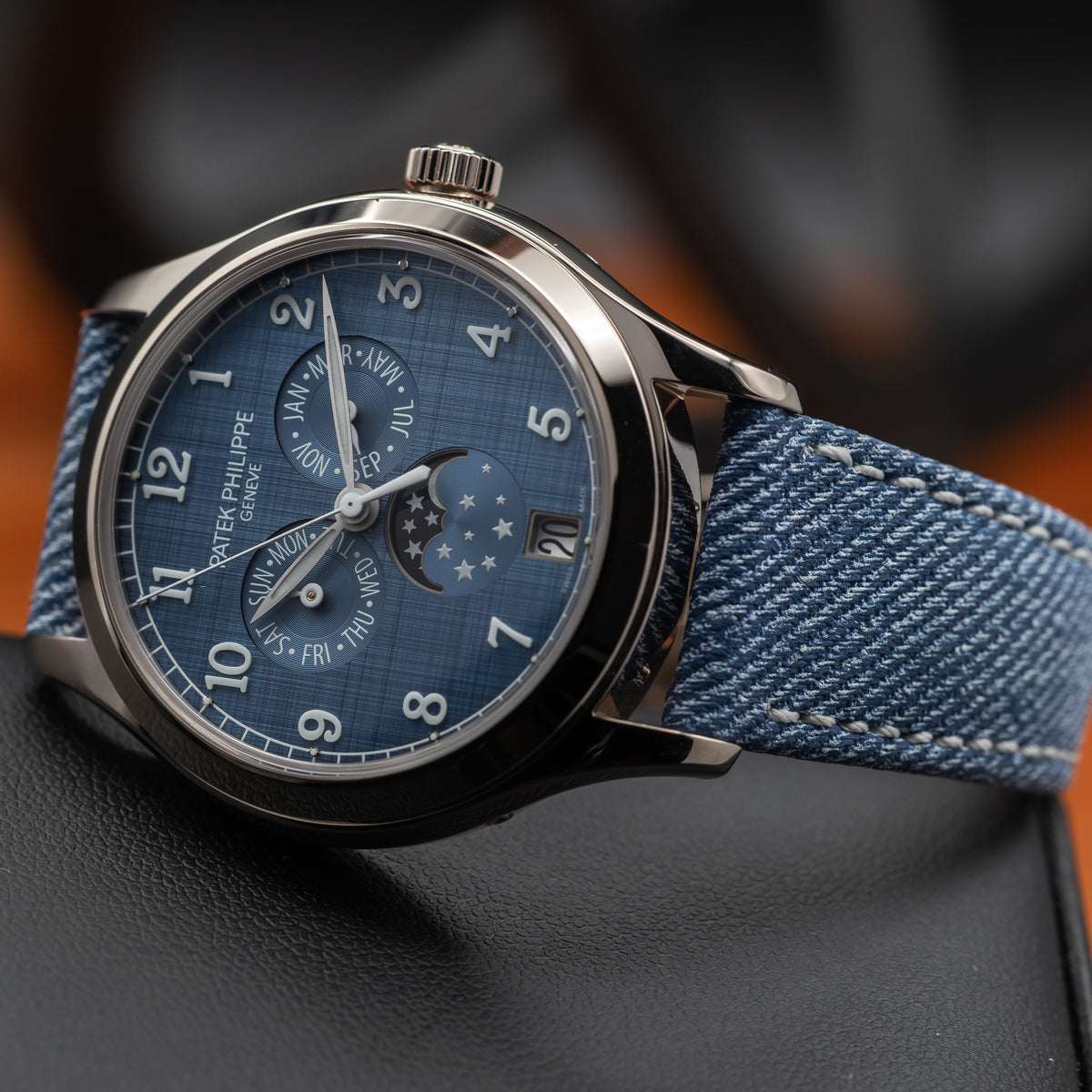 Patek Philippe Annual Calendar Moon Phases — White Gold | Blue-Gray Shantung Dial | Ref. 4946G-001 | 2026