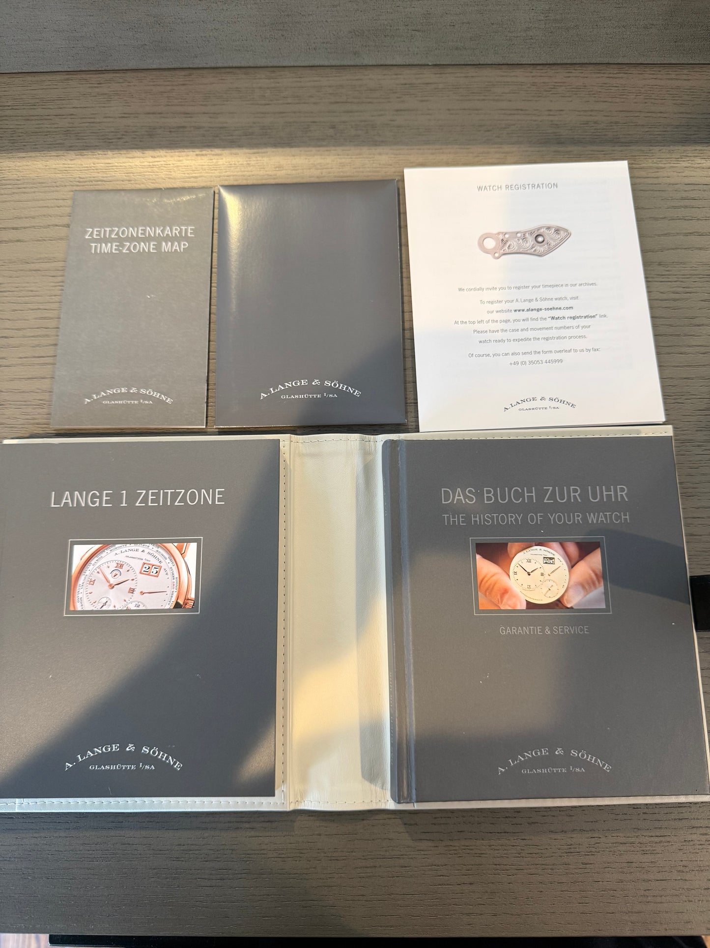 A. Lange & Söhne Lange 1 Time Zone 116.033  Rose Gold | Grey Dial | 2013 | Pristine Unpolished | Full Set + ZEITZONENKARTE