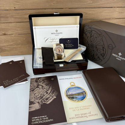 Patek Philippe 5935A-001 — World Time Flyback Chronograph | Steel & Salmon Dial