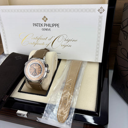 Patek Philippe 5935A-001 — World Time Flyback Chronograph | Steel & Salmon Dial
