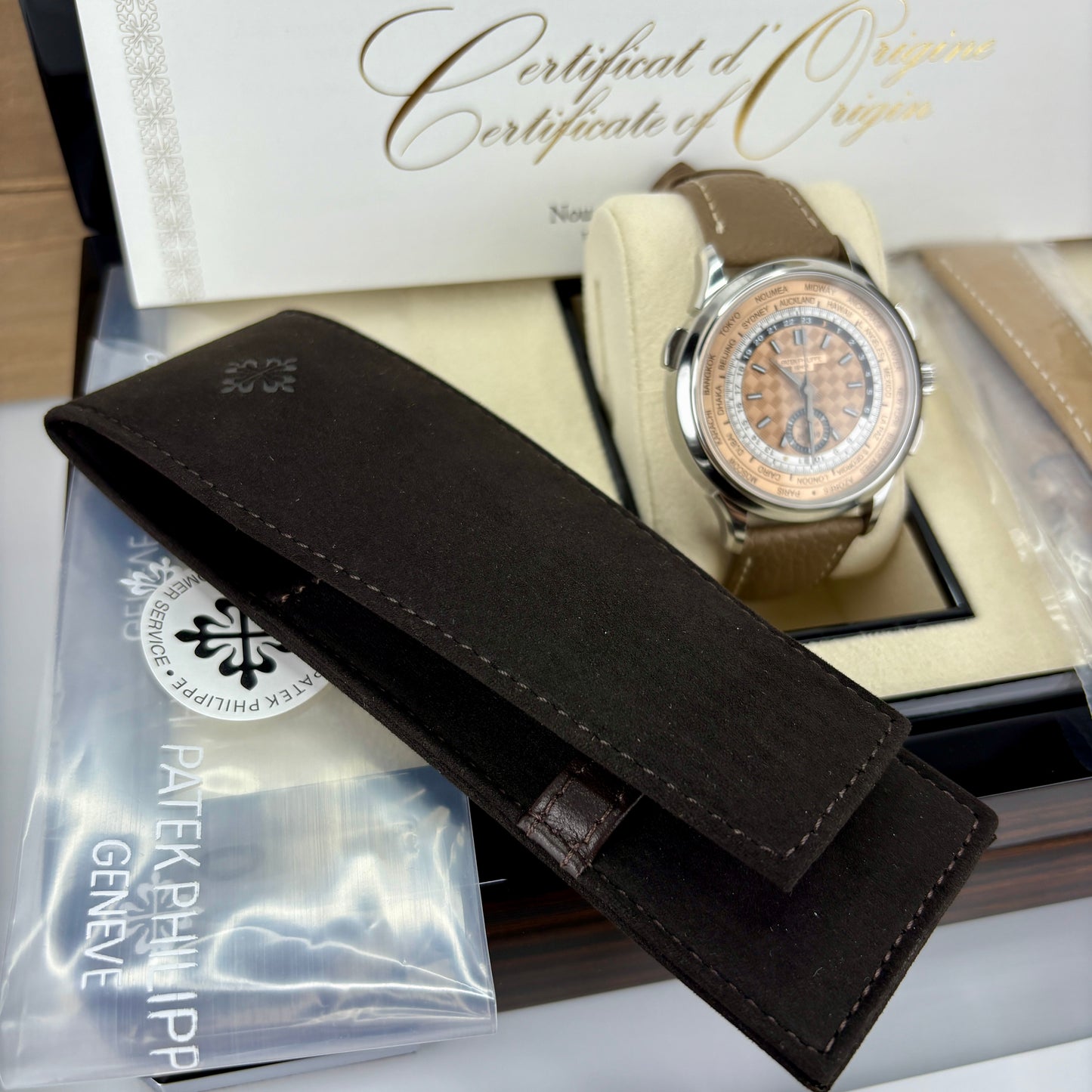 Patek Philippe 5935A-001 — World Time Flyback Chronograph | Steel & Salmon Dial