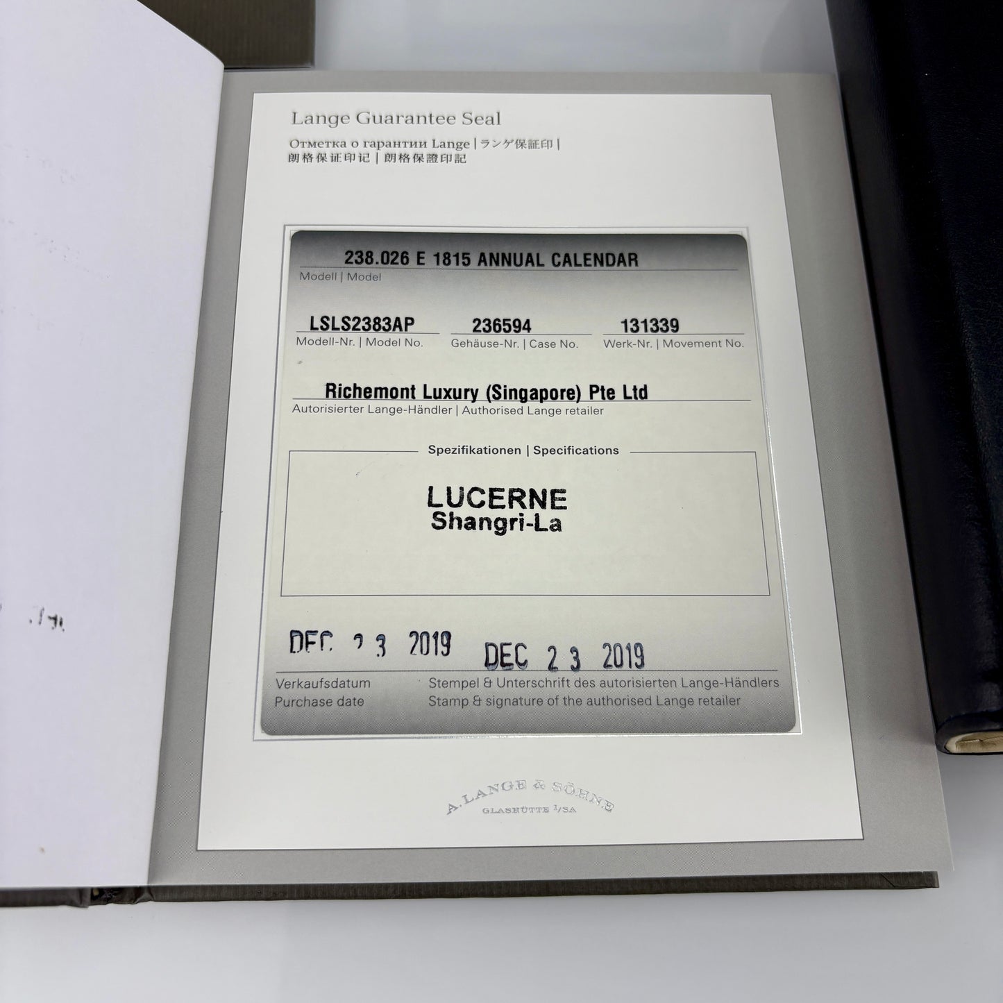 A. Lange &amp; Söhne 1815 Annual Calendar Ref. 238.026 — White Gold | Full Set