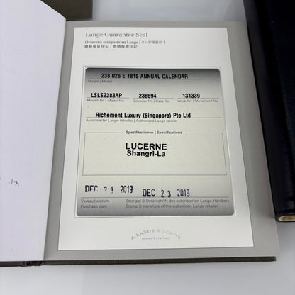 A. Lange &amp; Söhne 1815 Annual Calendar Ref. 238.026 — White Gold | Full Set