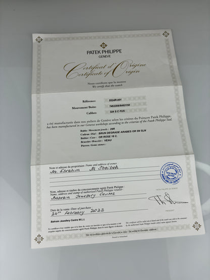 Patek Philippe Calatrava Pilot Travel Time 5524R-001 – 18K Rose Gold | Brown Sunburst Dial | 2022 | Excellent Condition | Full Set