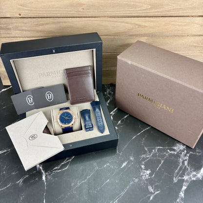 Parmigiani Fleurier Tonda PF Chronograph – 18K Rose Gold | Milano Blue | 42mm | 2023 | Mint Pre-Owned | Full Set