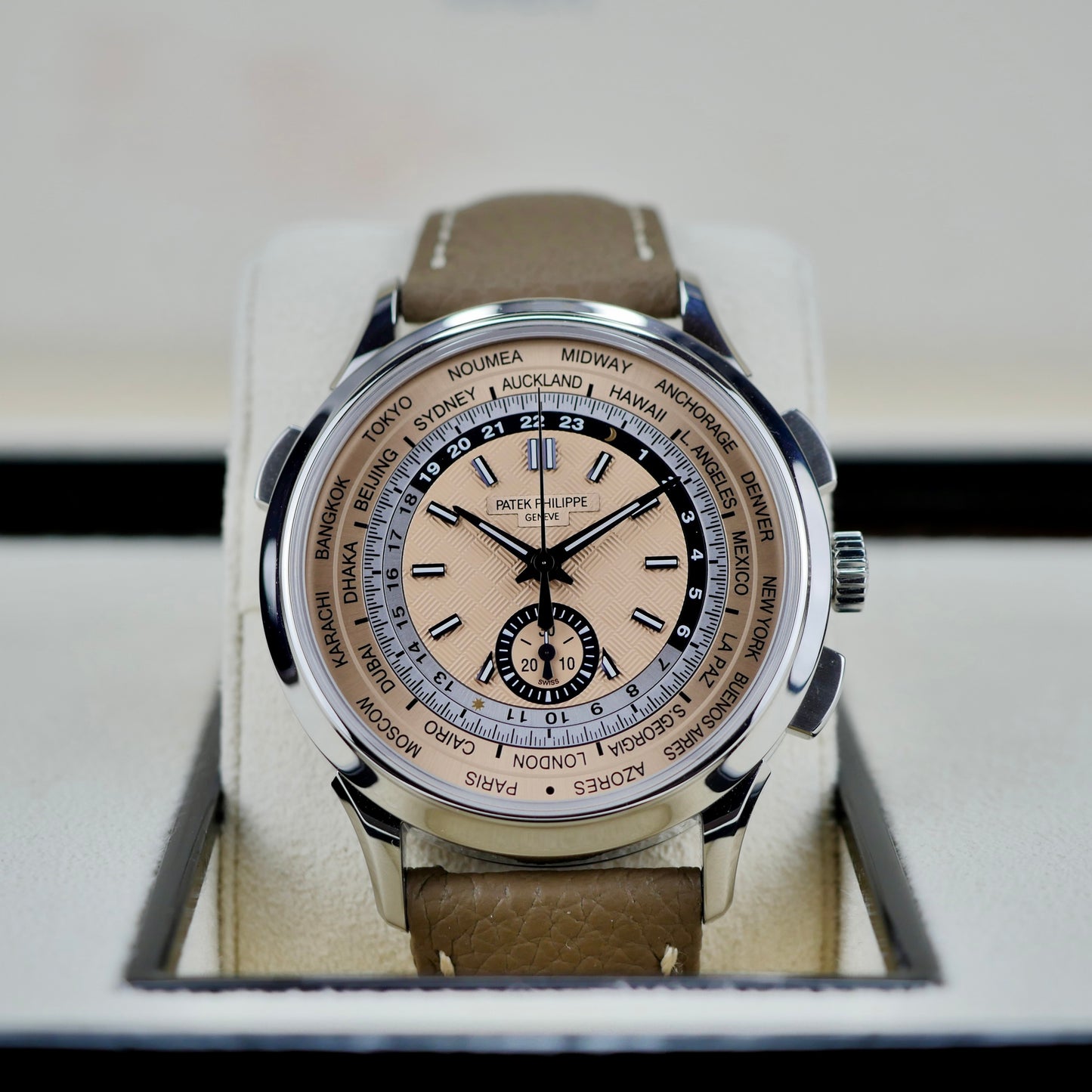 Patek Philippe 5935A-001 — World Time Flyback Chronograph | Steel & Salmon Dial