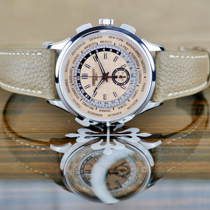 Patek Philippe 5935A-001 — World Time Flyback Chronograph | Steel & Salmon Dial