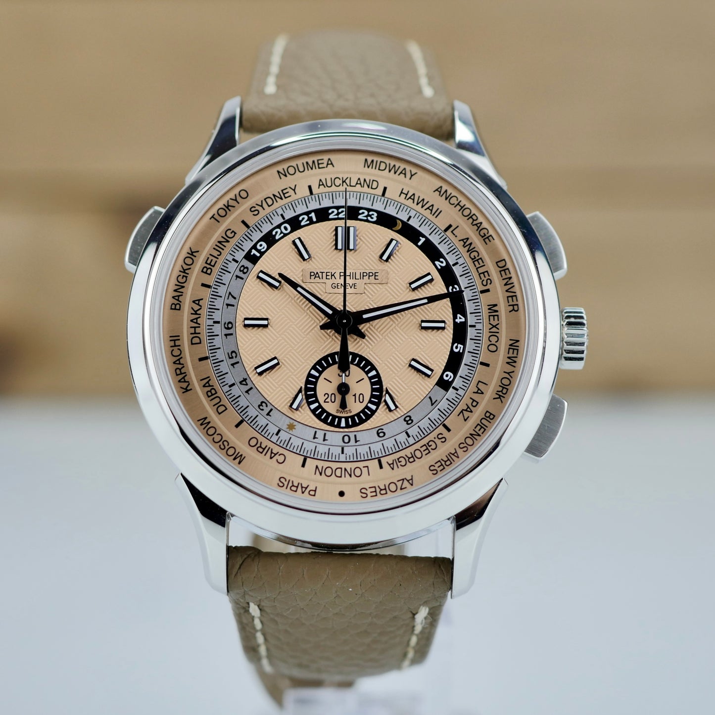 Patek Philippe 5935A-001 — World Time Flyback Chronograph | Steel & Salmon Dial