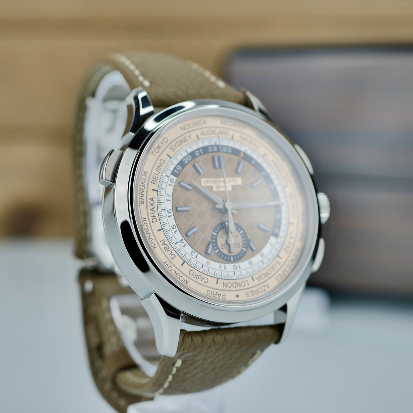 Patek Philippe 5935A-001 — World Time Flyback Chronograph | Steel & Salmon Dial