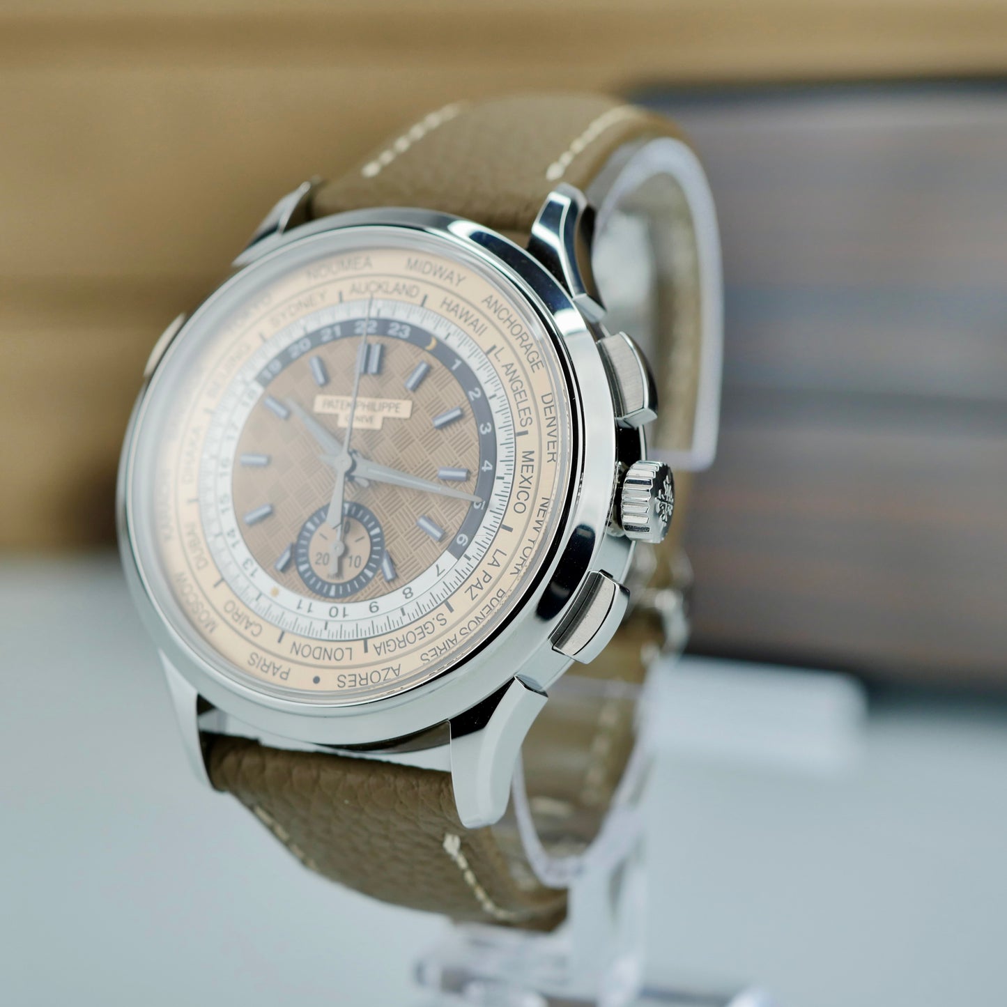 Patek Philippe 5935A-001 — World Time Flyback Chronograph | Steel & Salmon Dial