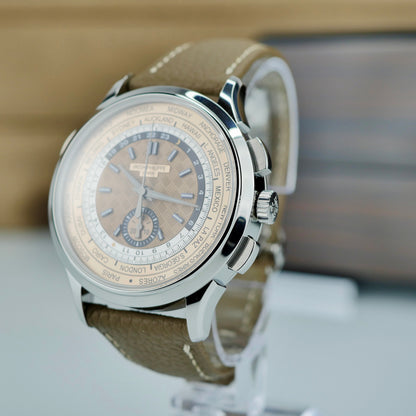 Patek Philippe 5935A-001 — World Time Flyback Chronograph | Steel & Salmon Dial
