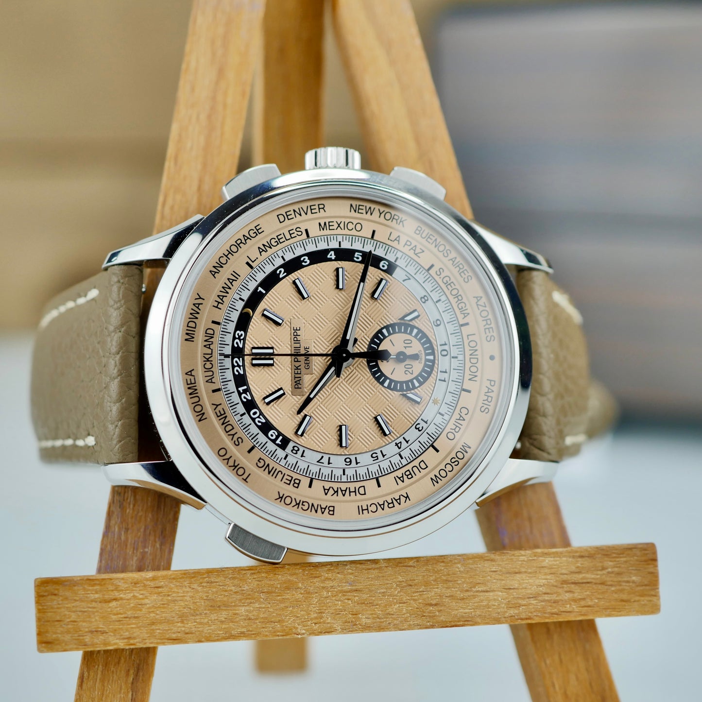 Patek Philippe 5935A-001 — World Time Flyback Chronograph | Steel & Salmon Dial