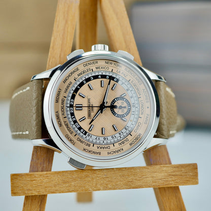 Patek Philippe 5935A-001 — World Time Flyback Chronograph | Steel & Salmon Dial