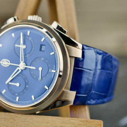 Parmigiani Fleurier Tonda PF Chronograph – 18K Rose Gold | Milano Blue | 42mm | 2023 | Mint Pre-Owned | Full Set